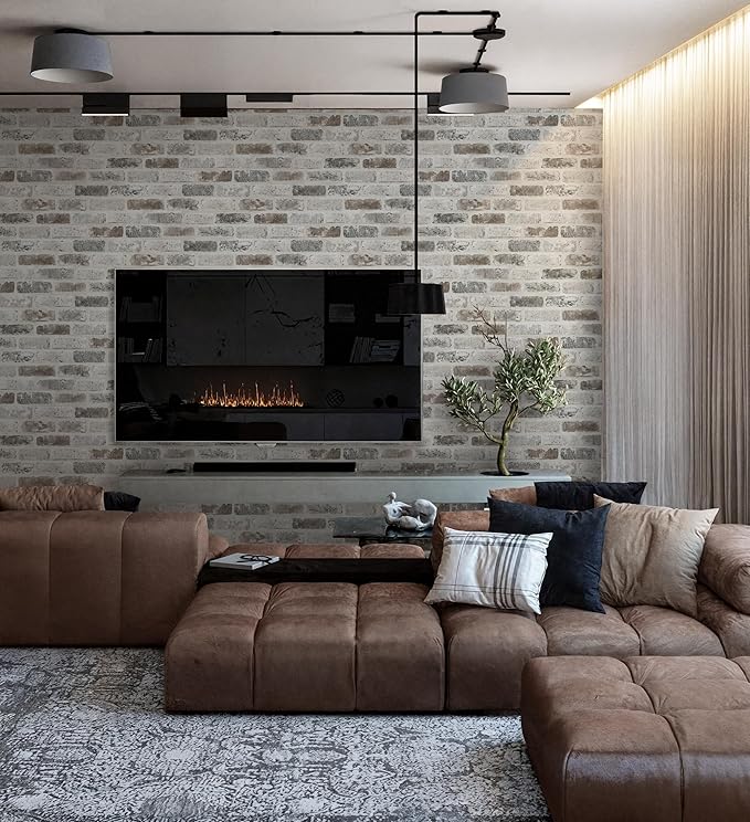 Guvana 17.3"×472.4" Brick Peel and Stick Wallpaper Brown/Grey Contact Paper