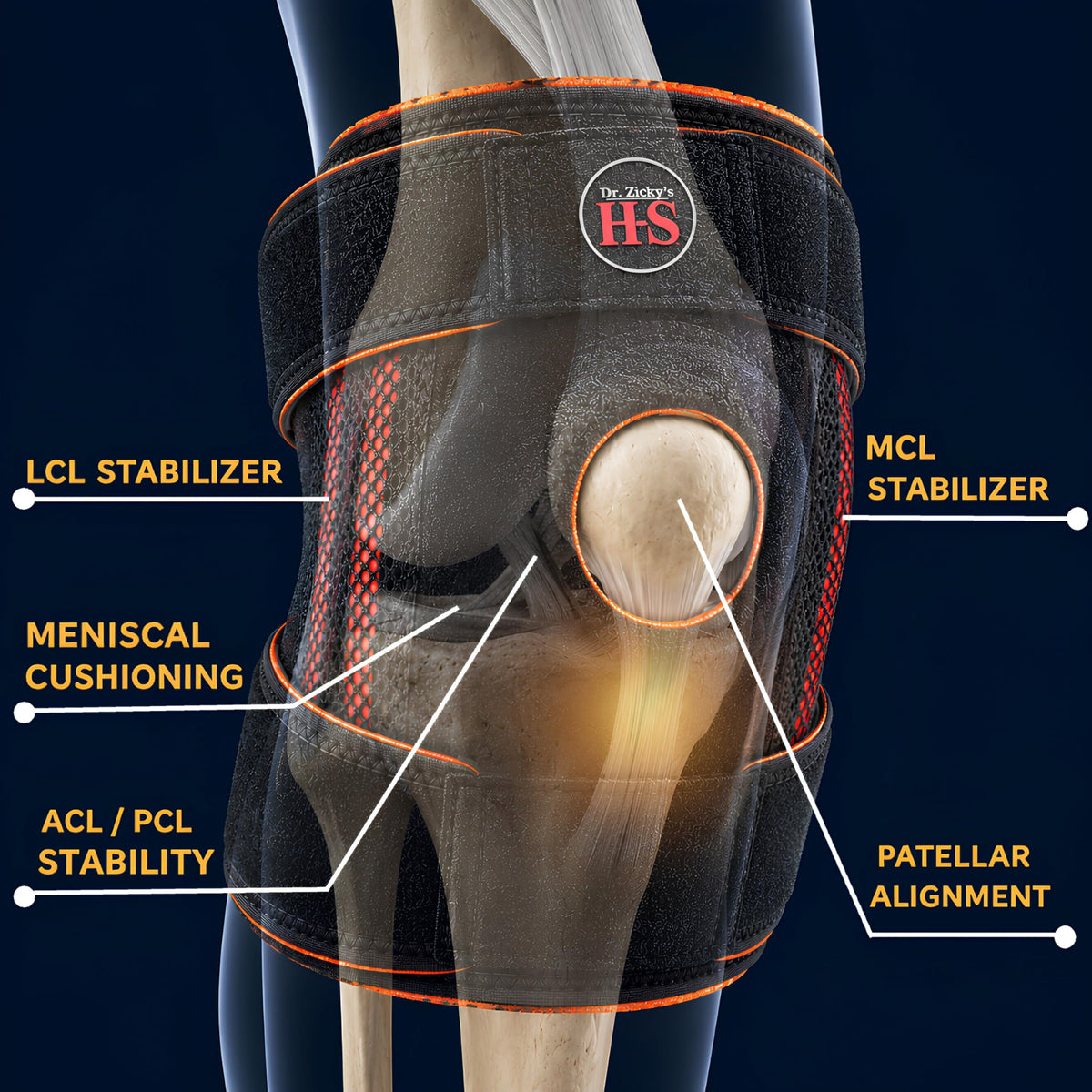 Dr. Zikky's Adjustable Knee Brace. Lightweight Compression Support with Dual Side Stabilizers, Patella Gel Ring & Non-Slip Straps for Comfort During Activity or Recovery (Gray Pink)