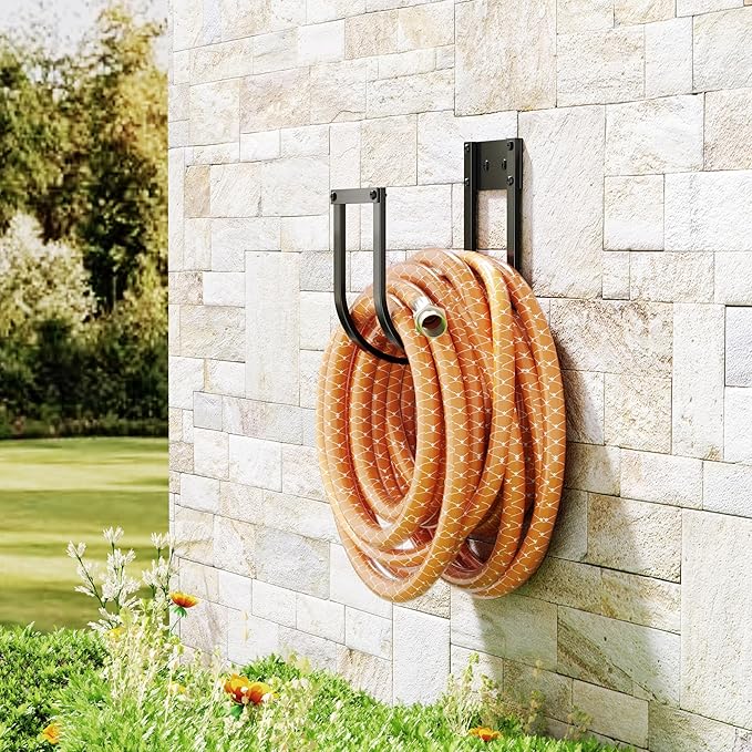 Garden Hose Holder Wall Mount - Metal Water Hose Hanger for Outside, Durable Hook for Garden, Garage, or Yard Storage (2 Pack)
