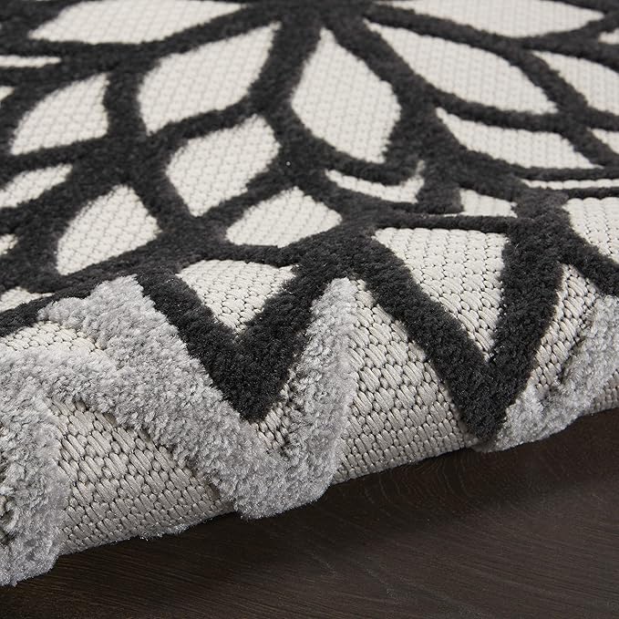 Nourison Aloha Indoor/Outdoor Black White 2'8" x 4' Area Rug, Tropical, Botanical, Easy Cleaning, Non Shedding, Bed Room, Living Room, Dining Room, Deck, Backyard, Patio (3x4)