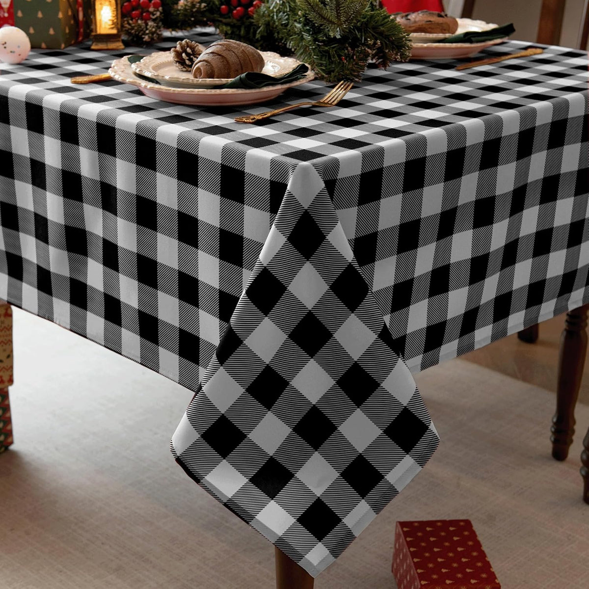 Classic Gingham Buffalo Tablecloth Fabric - Oblong 58x144 Inch Water Proof Checkered Table Cloth for Indoor Outdoor - Table Cover for Birthday, Picnics, BBQs, and Parties