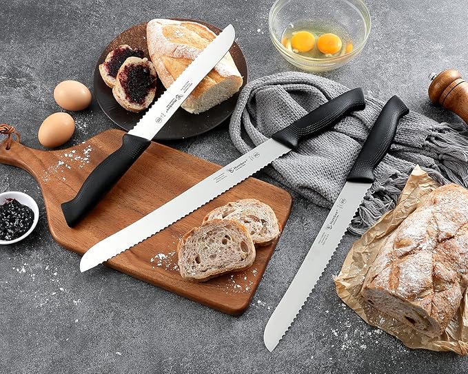 8 Inch Cuisine Pro Serrated Bread Knife, Premium Stainless Steel Wave Edge Razor Sharp Blade Knife for Bread, Dishwasher Safe, NSF Certified, Black