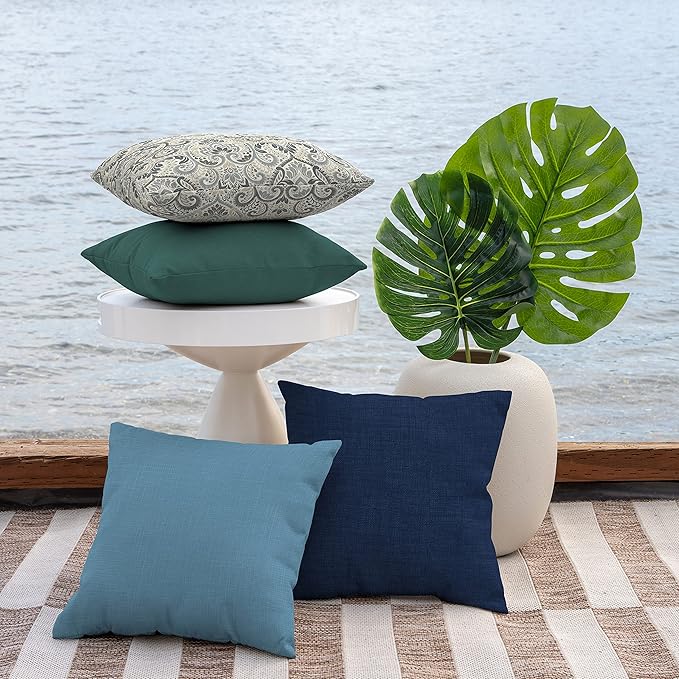 Arden Outdoor Toss Pillow, 2 Pack, 16 x 16, Rain-Proof, Fade Resistant French Blue Texture