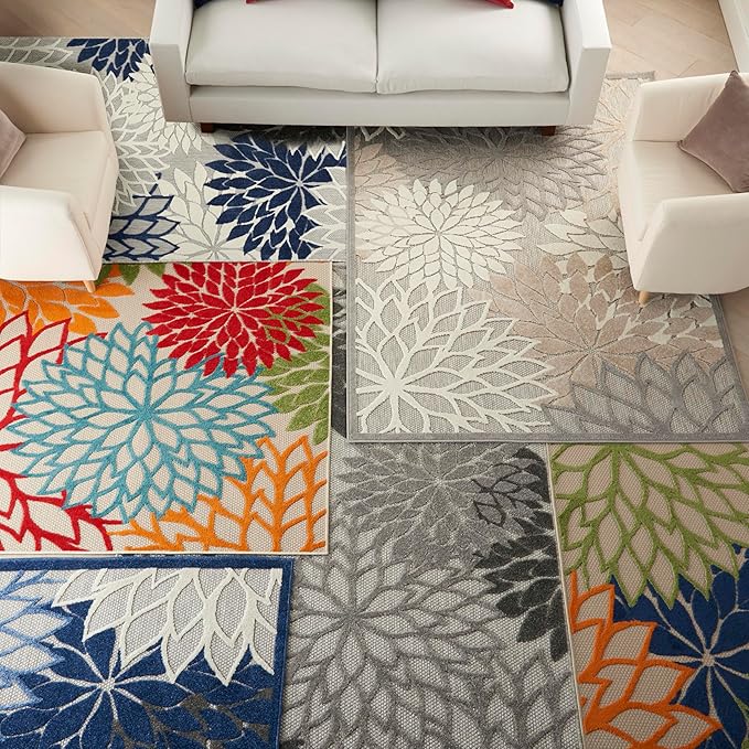 Nourison Aloha Indoor/Outdoor Blue/Multicolor 6' x 9' Area Rug, Easy Cleaning, Non Shedding, Bed Room, Living Room, Dining Room, Deck, Backyard, Patio (6x9)