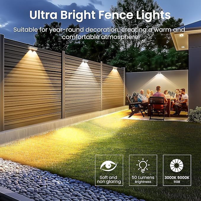 SOLPEX Solar Fence Lights Outdoor, 9 Fixed Colors ＆ Color Changing Fence Solar Lights Outdoor Waterproof IP65, LED Deck Lighting for Backyard Wall Step Patio Railing Pool Porch (8 Pack)