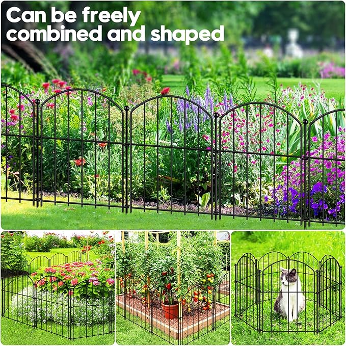 Decorative Garden Fence 17in (H) x15ft (L), Arched Rustproof Metal No Dig Fence for Dogs & Rabbit, Ornamental Animal Barrier for Flower Beds, Border Panels Fencing for Yard & Patio Outdoor Decor