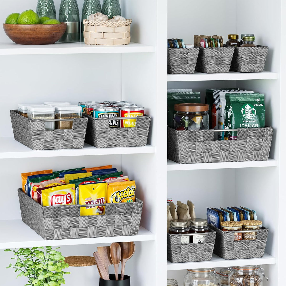 Baskets For Organizing Set Of 9 Dark Grey - Storage Baskets For Shelves - Perfect Closet Organizer Bins, Bathroom Basket, and Pantry Basket - Small Storage Bins For Shelves - Bin For Organization