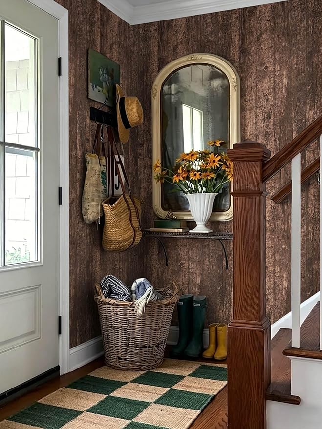 Dimoon Wood Wallpaper Brown Dark Wood Contact Paper Brown Wood Plank Wood Peel
