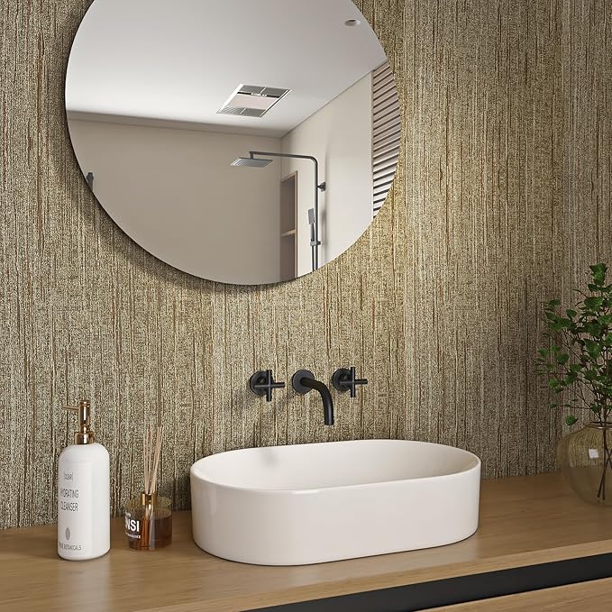 Livelynine Gold Grasscloth Peel and Stick Wallpaper Textured Accent Wall Paper