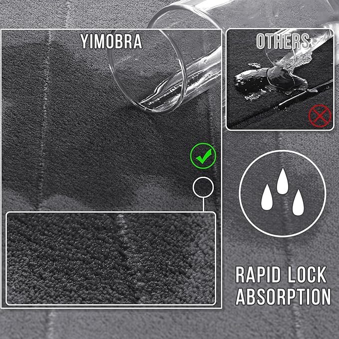 Yimobra Long Bath Mat 44"x24", Super Soft Quick Dry Memory Foam Bathroom Rug, Water Absorbent, Non Slip Backing Machine Washable for Tub Shower, Thick Comfort Support, Dark Gray