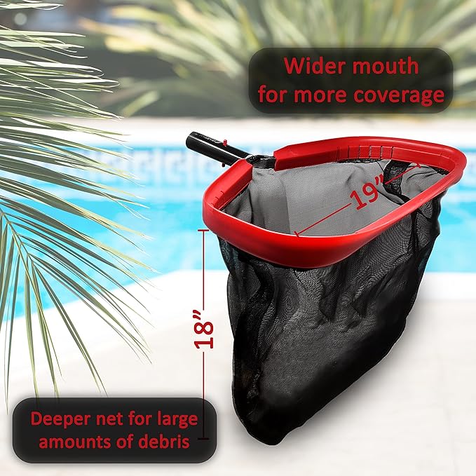 SKIMLITE MANUFACTURING SP400 Leaf Skimmer Net for Cleaning Pools 19" Heavy Duty Fine Mesh Rake Cleaner Tool Reinforced Frame & Metal Handle Debris Removal for Inground Hot Tub Spa, Fits All Pool Poles