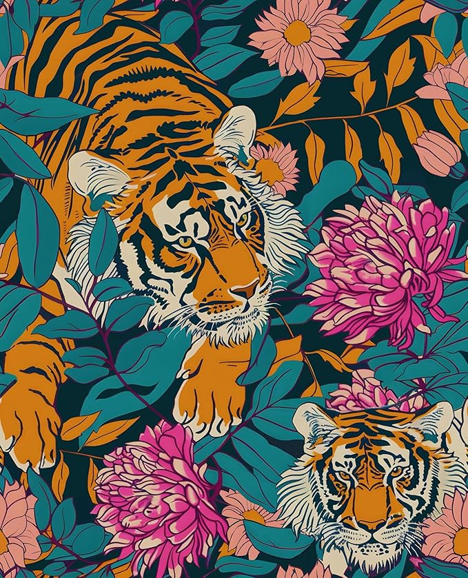 BOKEBEVE Orange Tiger Wallpapers Tiger Print Peel and Stick Wallpaper Jungle