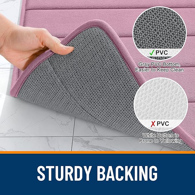 OLANLY Memory Foam Long Bathroom Rugs Runner 59x20, Super Soft Absorbent Bath Mat, Quick Dry, Machine Washable Shower Floor Rugs, Bathmat Carpet, Bathroom Home Decor Accessories, Deep Plum