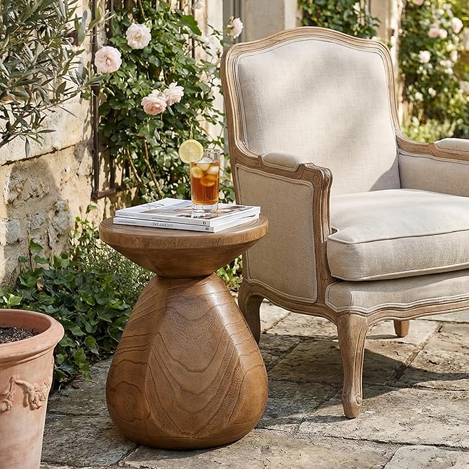 Christopher Knight Home Yone MGO Outdoor Side Table with Wood Grain Finish, Lightweight Concrete Accent Table for Indoor/Outdoor Usage, Small End Table with Waterdrop-Shaped Base, No Assembly, Wood