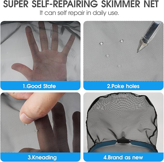 Self-Repair Heavy Duty Pool Net, Upgrade Reinforced Handle, Pool Cleaning Skimmer Net with Nylon Fine Mesh Net, Thick Aluminum Frame, Deep Trash Bag for Above Ground & Inground Pools