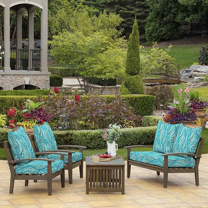 Arden Outdoor Foam Deep Seat Cushion Set (2-Pack), 24x24, Premium High-Density Foam, Never Flattens, Weather-Proof for Patio Chair Sofa Couch, Teal Ariel