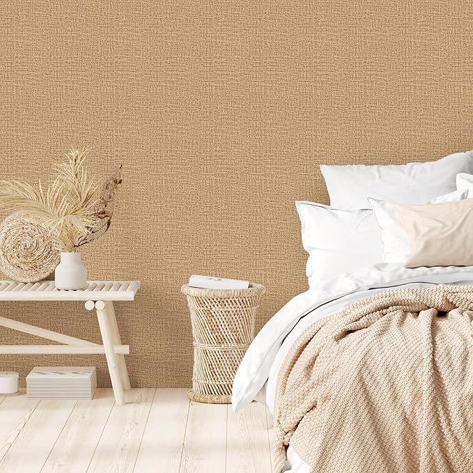 TANONE Dark Coffee Linen Wallpaper Self-Adhesive- Grasscloth Contact Paper Peel
