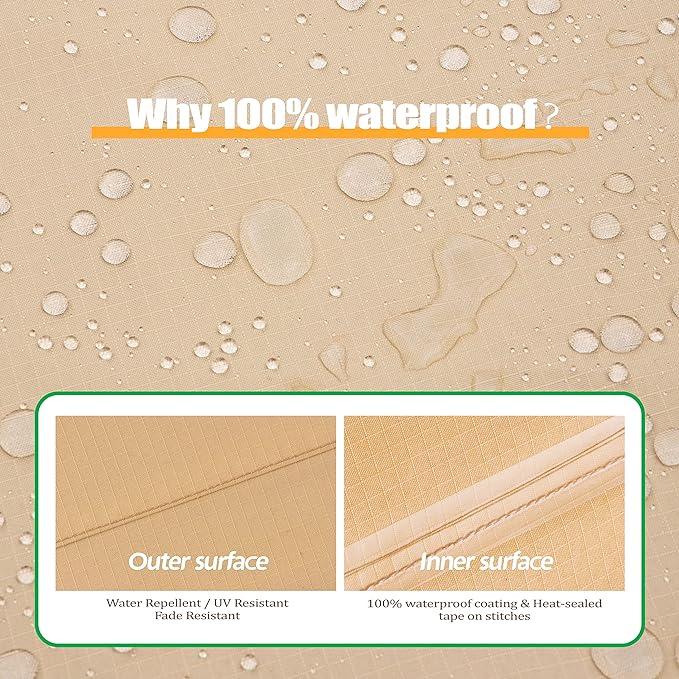 F&J Outdoors Patio Furniture Covers, Waterproof UV Resistant for Table & Chairs Set, Beige, 86"x44"