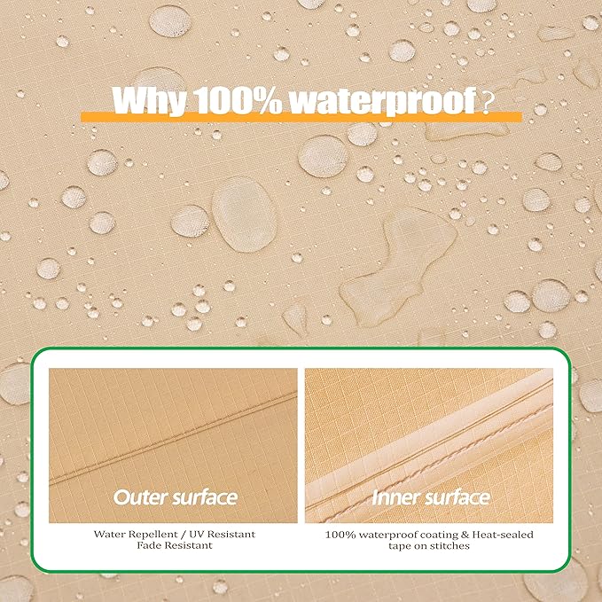 F&J Outdoors Patio Furniture Covers Waterproof UV Resistant Rip-stop Fabric Large Outdoor Furniture Covers, 110" Dia x 27.5" H