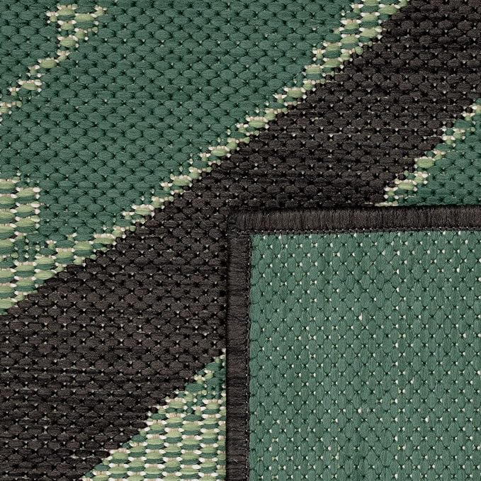 Outdoor Rug Black Green with Floral Palm Leaf Design Waterproof, Size: 4'7" x 6'7"