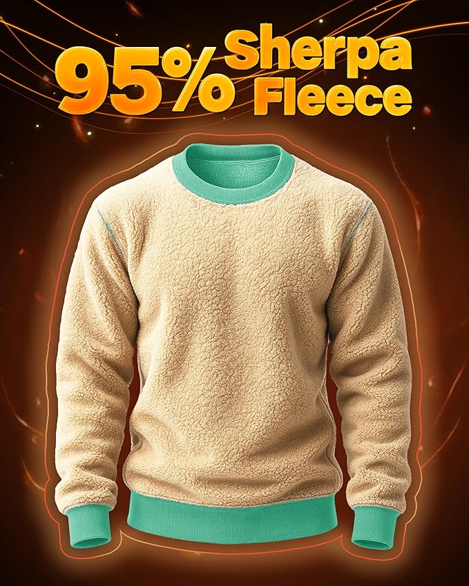 Boladeci Men's Full Sherpa Lined Crewneck Sweatshirts Heavy-weight Fleece Pullover Thick Thermal Long Sleeve Cotton