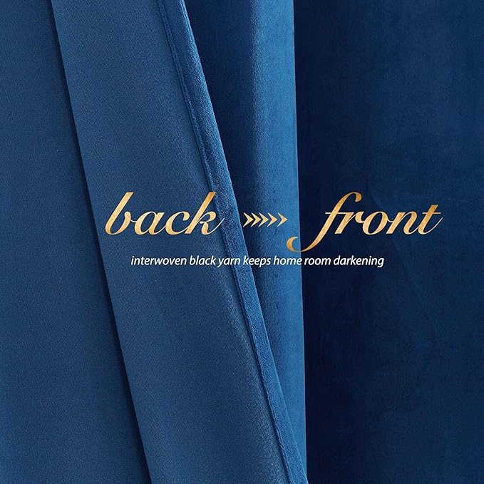 NICETOWN Blue Velvet Curtains 108 inches Long, Room Darkening Luxury Silky