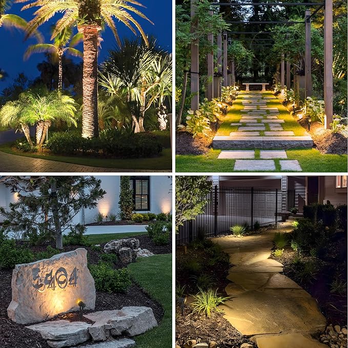 APONUO Solar Spot Lights Outdoor 6-in-1 Landscape Lighting Dusk to Dawn Solar Uplights IP65 Waterproof 9.8ft Cable Outdoor Spot Lights for Yard Pathway Garden Tree Decoration (Warm White)