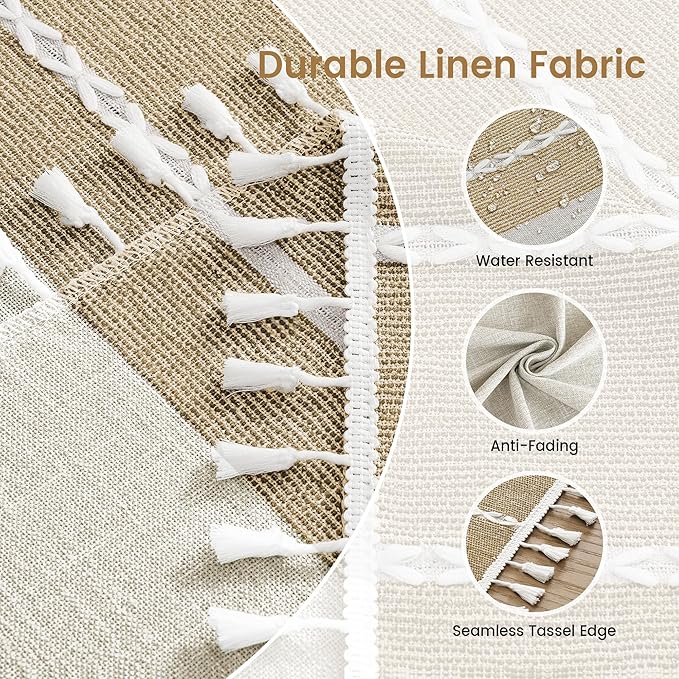 puredown® Rustic Rectangle Tablecloth, Waterproof Cotton Linen Tablecloth with Tassel, Wrinkle Free Farmhouse Table Cloths for Kitchen Dining Outdoor, 55"x86",6-8 Seats, Coffee