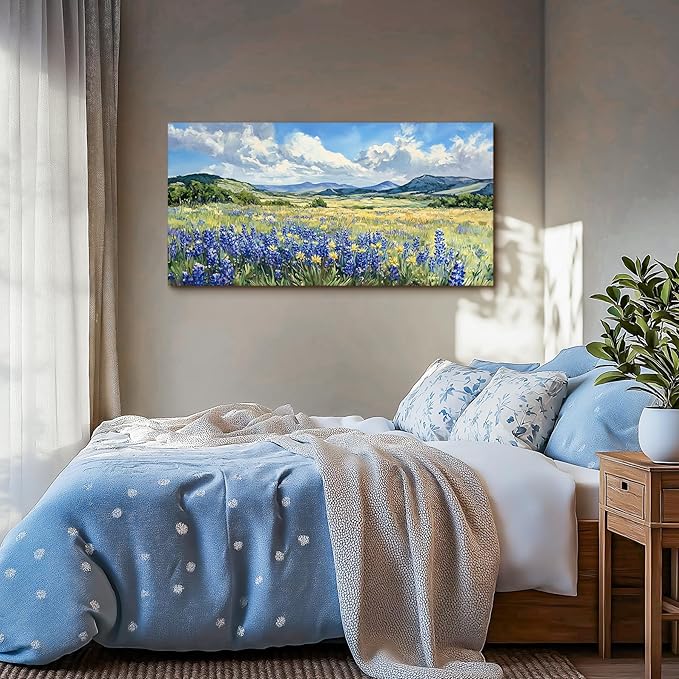 SERIMINO Nature Landscape Wall Art, Wilderness Meadow Wildflower Large Artwork, Rural Scenic Canvas Art Prints, Bright Natural Scenery Pictures Wall Decor Living Room Bedroom Rustic Farmhouse 24"X48"
