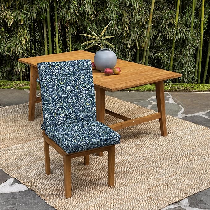Arden 4-Pack earthFIBER Outdoor Patio Dining Chair Cushion, 20x44, Rain-Proof Seat Pad, Fade-Resistant Outdoor Cushion Sapphire Blue Ridge Paisley