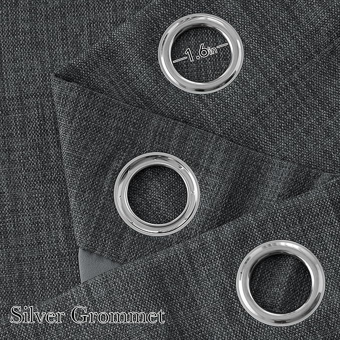 NICETOWN Short Faux Linen Charcoal Gray Blackout Curtains 63 inches Long