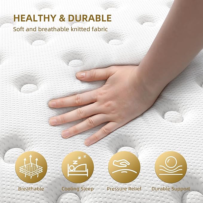 Cooling Gel Memory Foam Hybrid Mattress, 12 Inch Queen Size Mattress in A Box with Pocket Springs for Back Pain & Pressure Relief, Medium Firm Feeling with CertiPUR-US Certified Foam