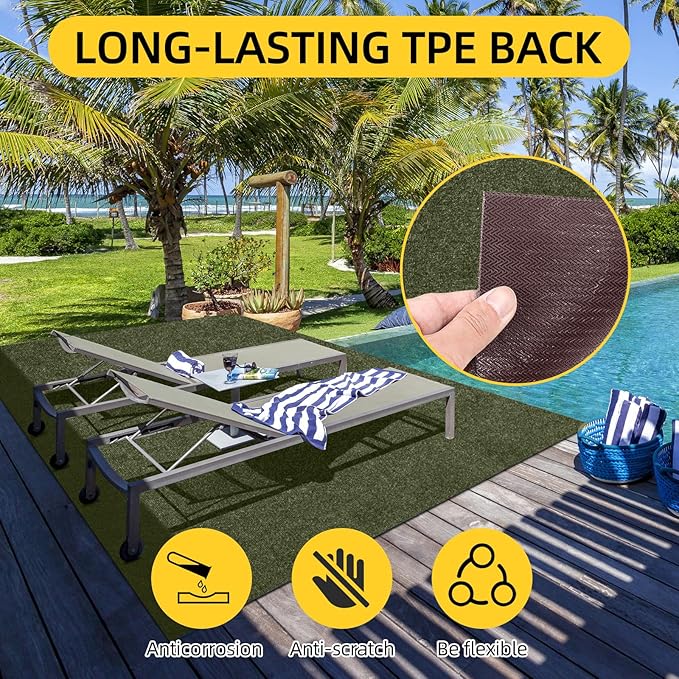 Marine Carpet,5 FT x 15 FT Olive Green Indoor Outdoor Carpet 0.2" Thick with Water-Proof TPE Backing, Non-Slide for Home, Patio, Porch, Deck