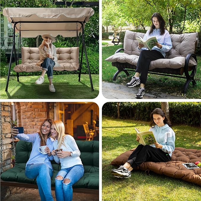 Porch Swing Cushions,Outdoor Cushions 3 Seater Replacement with Backrest, Waterproof Thickened Bench Cushion with Ties for Porch, Patio,Outdoor, Backyard and Garden (Dark Green 60 * 40 in)