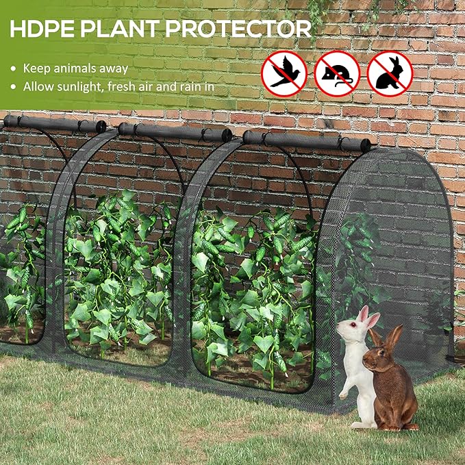 Outsunny 9' x 4' Crop Cage, Plant Protection Tent with Three Zippered Doors, Steel Frame, Storage Bag and 4 Ground Stakes, for Garden, Yard, Lawn, Black