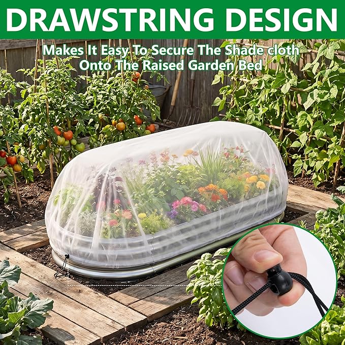 DECOHS Garden Raised Bed Plant Shade Cloth, Non-Woven Raised Bed Sunshade Cover with Drawstring, White Fabric Pest Barrier Screen for 4×2×1FT Garden Beds Vegetable Flower Protection Reduce Sun Burn