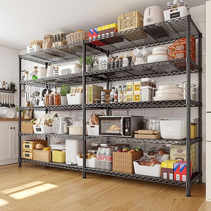 REIBII 73''W Storage Shelves Load 1650 LBS Metal Shelving 5-Tier Wire Shelving Unit for Storage Rack Adjustable Heavy Duty Metal Shelves for Pantry Kitchen Garage, 17.7" D x 73" W x 71" H