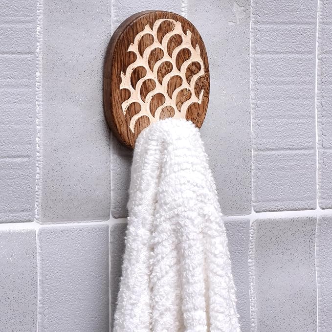 Indian Shelf 6 Lb- 3 Pieces Decorative Wood Adhesive Wall Hooks–Boho Peel and
