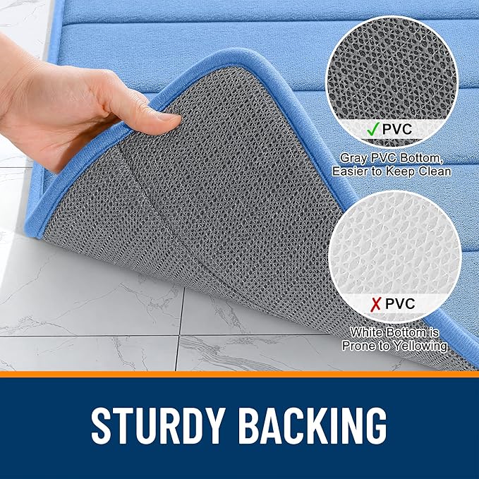 OLANLY Memory Foam Long Bathroom Rugs Runner 59x24, Super Soft Absorbent Bath Mat, Quick Dry, Machine Washable Shower Rugs, Bathmat Carpet, Bathroom Home Decor Accessories, Cornflower Blue