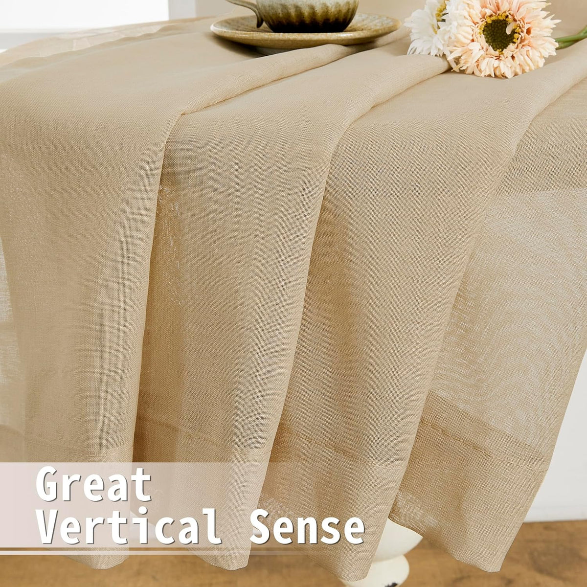 Tollpiz Sheer Door Curtains Closet Linen Textured Curtain Sheers Doorway Light Filtering Voile Patio Glass Door Rod Pocket Curtains French Door, 54 x 80 inches Long, Beige, Set of 1 Panel