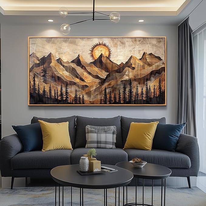QIYILEXWART Canvas Wall Art For Living Room Large Wall Decor For Office Bedroom Decorations Mountain Sun Landscape Pictures Farmhouse Painting Artwork Room Wall Mural Home Decor 30x60 In