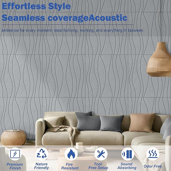 6 PCS Acoustic Panels, 23.6x23.6'' Self-Adhesive Soundproof Wall Panels