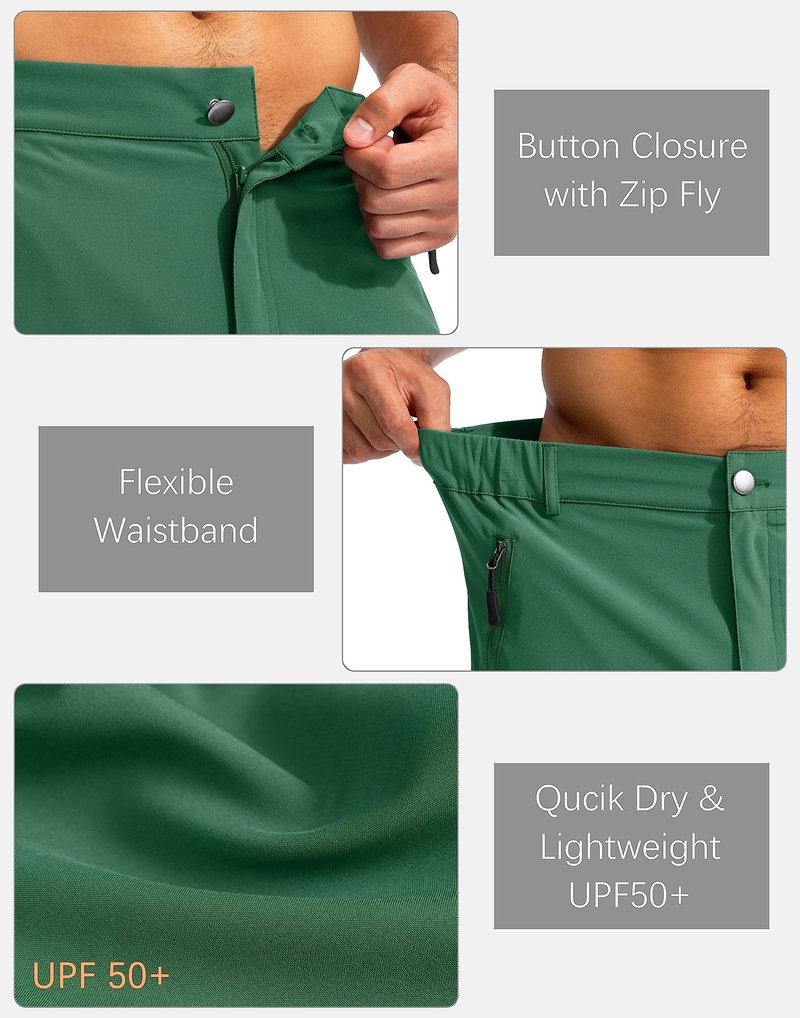 Pudolla Men's Hiking Cargo Shorts 9" Lightweight Outdoor Work Shorts for Men Travel Golf Camping Casual with 5 Zipper Pockets(Green 3X-Large)
