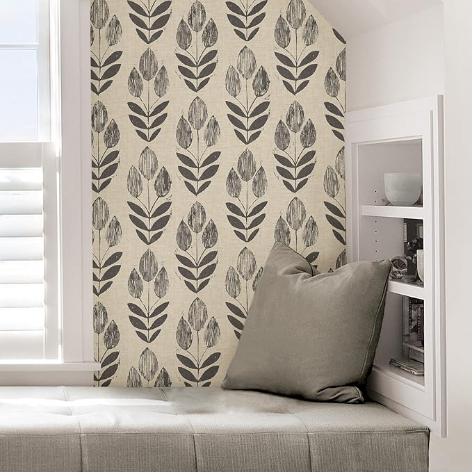 NuWallpaper Folk Tulip Peel and Stick Wallpaper, Textured Removable Wallpaper