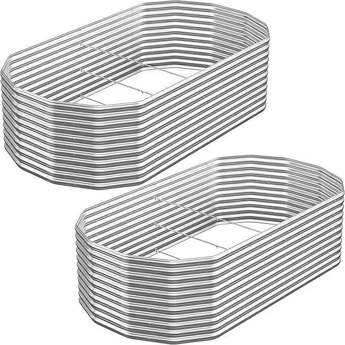 Raised Garden Bed Outdoor Upgrade Oval 2 Pack Tall 8x4FT, Galvanized Metal Garden Beds to Grow More in the Same Space, Raised Beds for Gardening Vegetables & Flowers Reinforced Design
