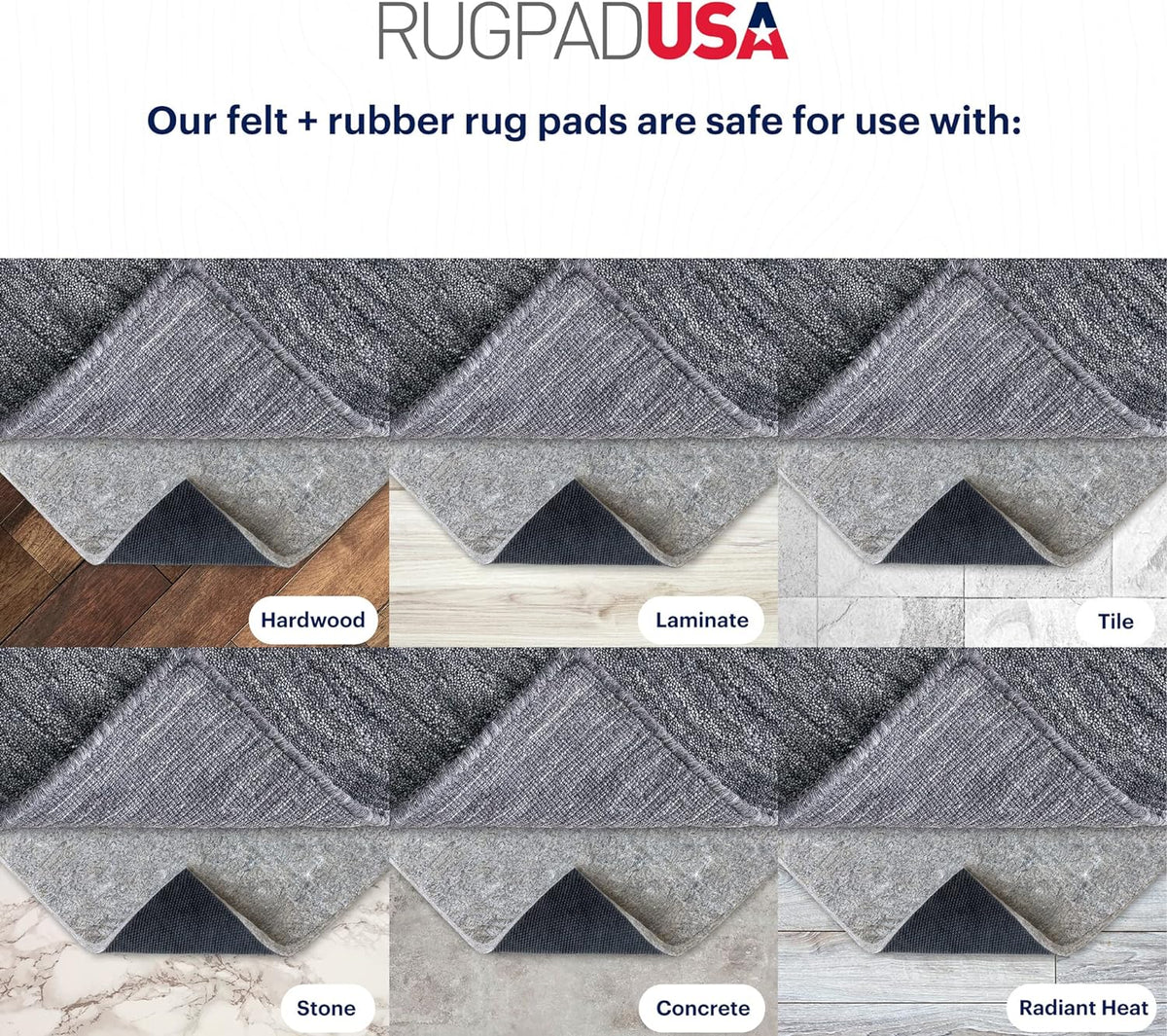 RUGPADUSA - Dual Surface - 9'x12' - 1/2" Thick - Felt + Rubber - Non-Slip Backing Rug Pad - Adds Comfort and Protection - for Hard Surface Floors