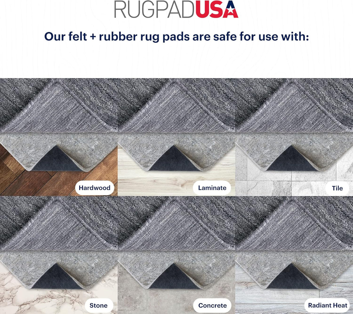 RUGPADUSA - Dual Surface - 5'10" x 8'10" - 3/8" Thick - Felt + Rubber - Enhanced Non-Slip Rug Pad - Adds Comfort and Protection - for Hard Surface Floors