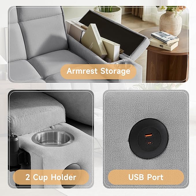 66" Multi-Functional Pull-Out Sofa Bed with Hidden Side Table, Storage Armrests, Built-in Charging Port, Spring Mattress, Solid Wood Frame – Ideal for Small Spaces, Easy Assembly
