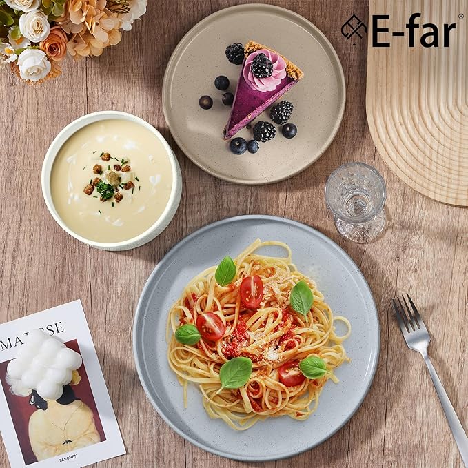 E-far Stoneware Dinnerware Sets, 12-Piece Plates and Bowls Dish Set for 4, Kitchen Modern Dinning Ware, Chip and Scratch Resistant, Microwave & Dishwasher Safe, Speckled Multicolor