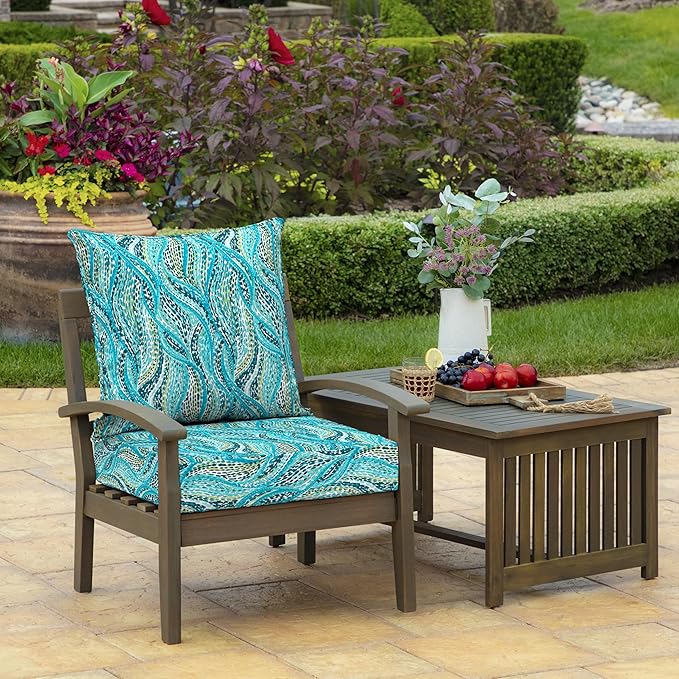 Arden Outdoor Deep Seat Cushion Set, 24 in x 24 in, Weather-Proof, Rain-Proof, Fade Resistant Patio Cushion for Chair, Sofa, and Couch Teal Ariel